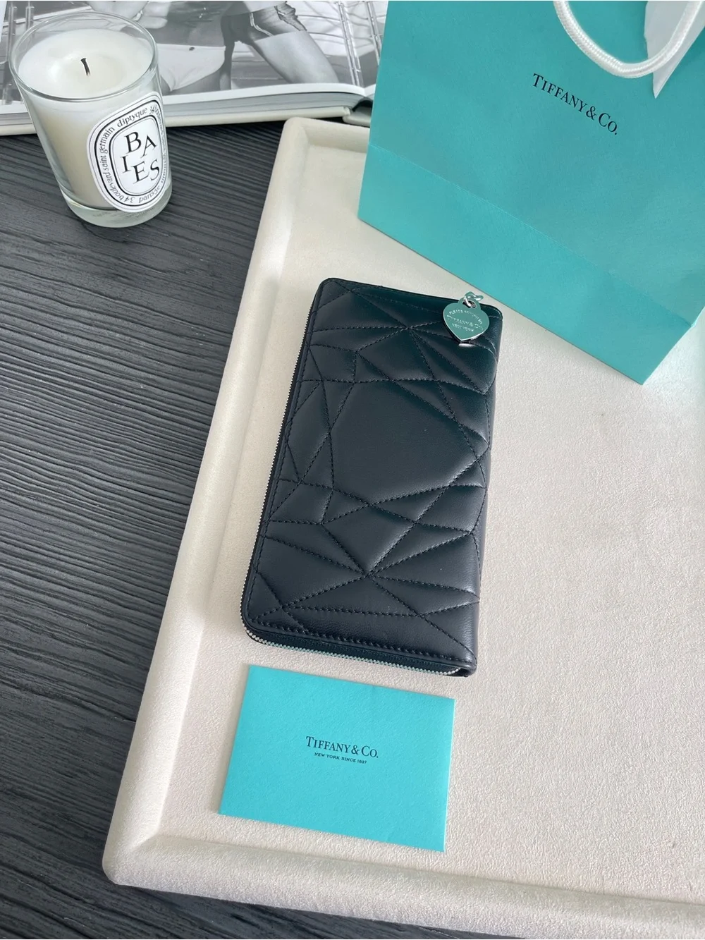 Tiffany & Co. Return to Tiffany Black Padded Lambskin Zip Around Wallet NWT $690